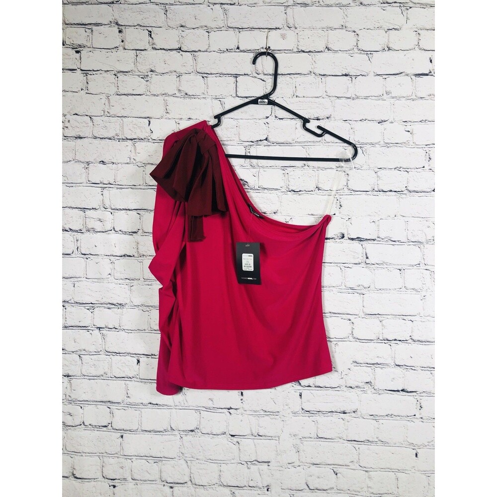 Fashion Nova Women One Shoulder Bow Top Ruffle Fuschia Pink Burgundy NWT 2XL